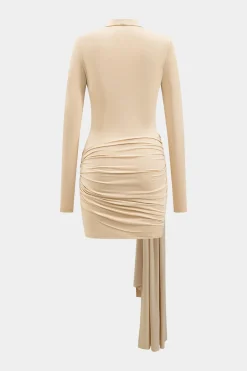 MICAS Long Sleeve Dresses|Mini Dresses-Tie Front Long Sleeve Mini Dress TAN