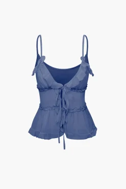 MICAS Tank Tops & Cami-Tie Front Sheer Ruffle Cami Top