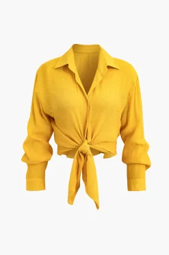 MICAS Pant Sets|Vacation Sets-Tie Front Shirt And Wide Leg Pants Set