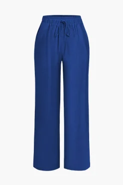 MICAS Pant Sets|Vacation Sets-Tie Front Shirt And Wide Leg Pants Set