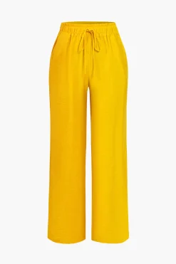 MICAS Pant Sets|Vacation Sets-Tie Front Shirt And Wide Leg Pants Set