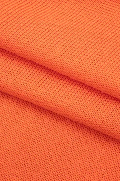 MICAS Knit Dresses-Tie Halter Backless Slit Crochet Knit Midi Dress ORANGE