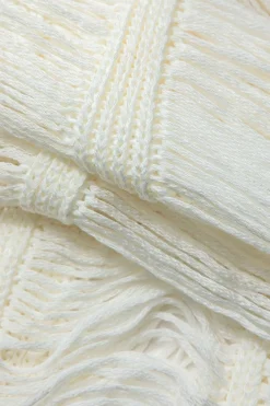 MICAS Knitwear|Knit Dresses-Tie Halter V-neck Backless Distressed Ladder Knit Maxi Dress