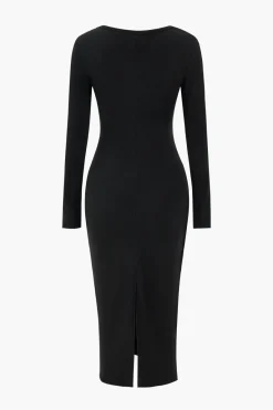 MICAS Long Sleeve Dresses|Midi Dresses-Tie Long Sleeve Midi Dress BLACK