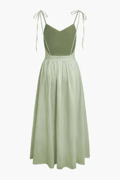 MICAS Maxi Dresses-Tie Strap Backless Pleated Maxi Dress