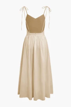 MICAS Maxi Dresses-Tie Strap Backless Pleated Maxi Dress