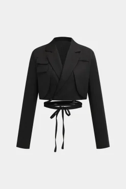 MICAS Outerwear|Blazers-Tie Up Fake Pocket Blazer BLACK
