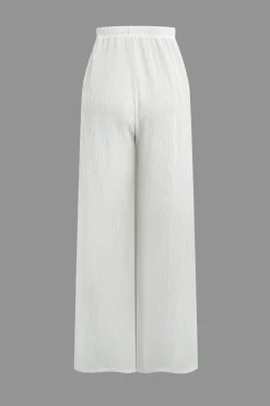 MICAS Pant Sets-Tie Waist V-Neck Pants Set WHITE