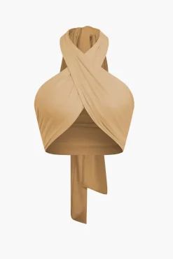 MICAS Tank Tops & Cami-Tie-Back Cross Halter Tank Top