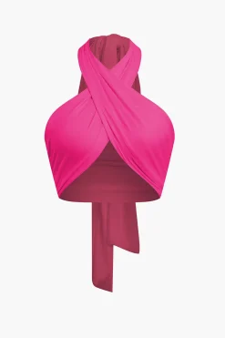 MICAS Tank Tops & Cami-Tie-Back Cross Halter Tank Top