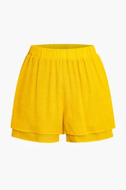 MICAS Short Sets-Tie-Front Crop Top And Shorts Set LEMON