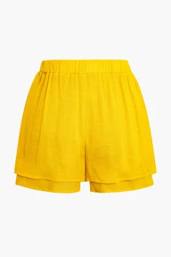 MICAS Short Sets-Tie-Front Crop Top And Shorts Set LEMON