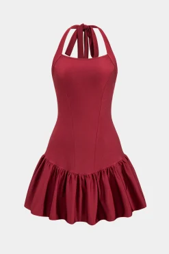 MICAS Mini Dresses-Tie-Up Backless Sleeveless Mini Dress BURGUNDY