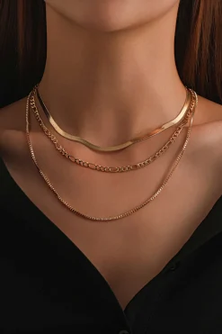 MICAS Necklaces|Accessories-Triple-layered Cuban Chain Necklace GOLD
