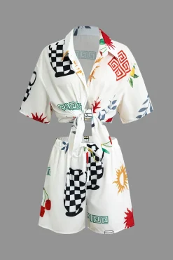 MICAS Short Sets-Tropical Print Shirt and Shorts Set WHITE