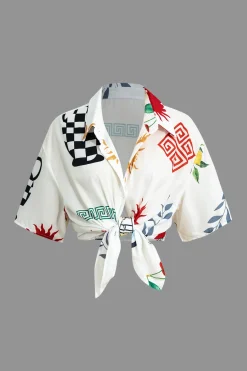 MICAS Short Sets-Tropical Print Shirt and Shorts Set WHITE