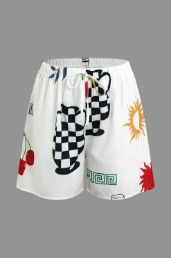 MICAS Short Sets-Tropical Print Shirt and Shorts Set WHITE