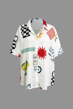 MICAS Short Sets-Tropical Print Shirt and Shorts Set WHITE