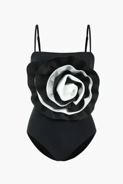 MICAS Swimwear-Tummy Control Appliques One-Piece Swimsuit BLACK