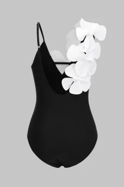 MICAS Swimwear-Tummy Control Appliques Detail One-Piece Swimsuit BLACK