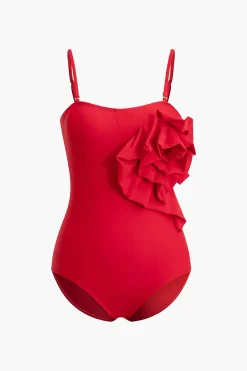 MICAS Swimwear-Tummy Control 3D Flower Cami One-piece Swimsuit RED