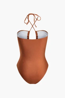 MICAS Swimwear-Tummy Control Tie Halter Ruched One-Piece Swimsuit