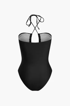 MICAS Swimwear-Tummy Control Tie Halter Ruched One-Piece Swimsuit