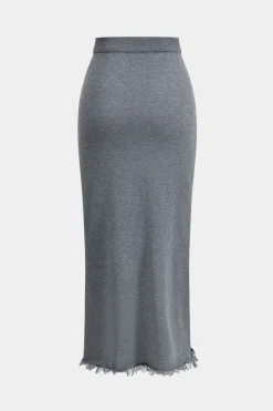 MICAS Skirt Sets-Turtleneck Long Sleeve Top And Skirt Set GRAY