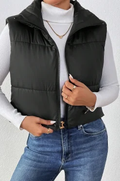 MICAS Outerwear|Outerwear-Turtleneck Zip-Up Puffer Vest BLACK