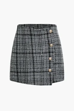 MICAS Skirts-Tweed Button Mini Skirt BLACK