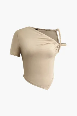 MICAS T-Shirts-Twist Asymmetrical T-shirt KHAKI