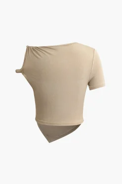 MICAS T-Shirts-Twist Asymmetrical T-shirt KHAKI