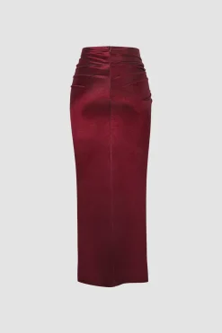 MICAS Skirts-Twist Detail High Slit Midi Skirt