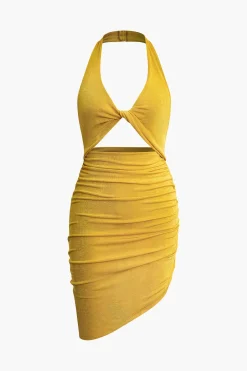 MICAS Midi Dresses-Twist Halter Cut Out Backless V-neck Midi Dress