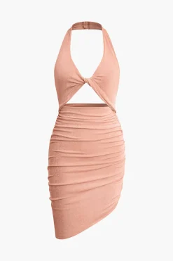 MICAS Midi Dresses-Twist Halter Cut Out Backless V-neck Midi Dress