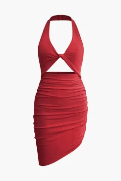 MICAS Midi Dresses-Twist Halter Cut Out Backless V-neck Midi Dress