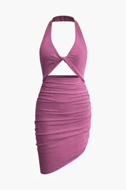 MICAS Midi Dresses-Twist Halter Cut Out Backless V-neck Midi Dress