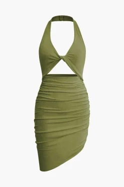 MICAS Midi Dresses-Twist Halter Cut Out Backless V-neck Midi Dress