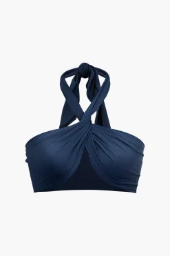MICAS Tube Tops-Twist Halter Knot Crop Tube Top