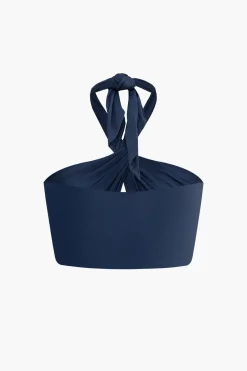 MICAS Tube Tops-Twist Halter Knot Crop Tube Top