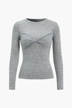 MICAS Long Sleeve Tops|Long Sleeves Tops-Twist Knot Long-Sleeve Top LIGHT GRAY
