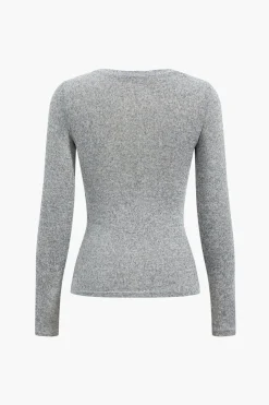 MICAS Long Sleeve Tops|Long Sleeves Tops-Twist Knot Long-Sleeve Top LIGHT GRAY