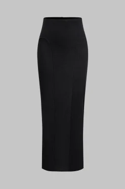 MICAS Skirt Sets-Twist Knot Patchwork Long Sleeve Shirt And Skirt Set BLACK