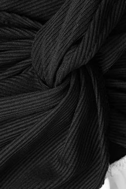 MICAS Skirt Sets-Twist Knot Patchwork Long Sleeve Shirt And Skirt Set BLACK