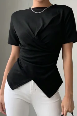 MICAS T-Shirts-Twist Knot Short Sleeve T-Shirt BLACK