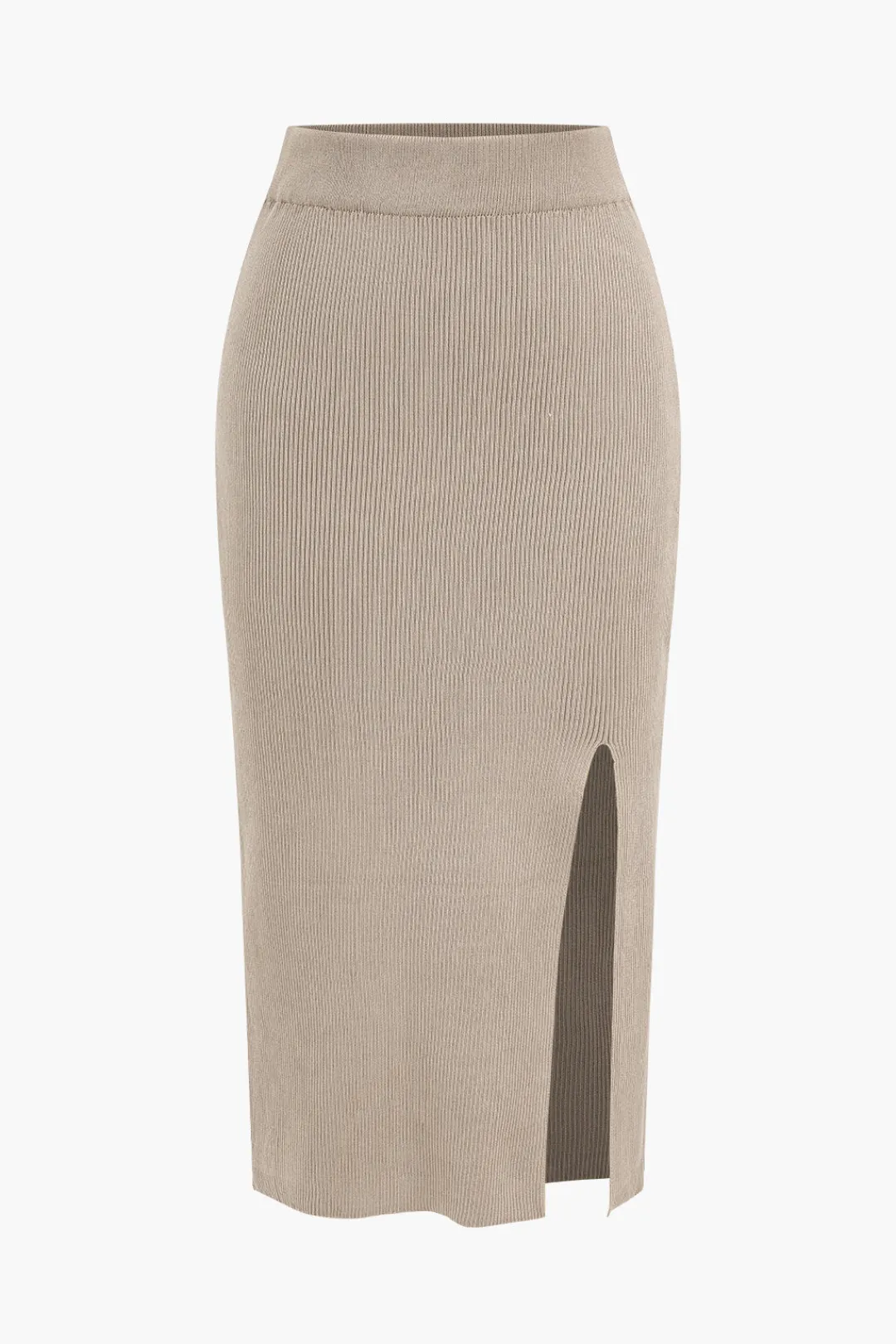 MICAS Skirt Sets-Twist Knot V-Neck Long-Sleeve Top And Side Slit Skirt Set KHAKI