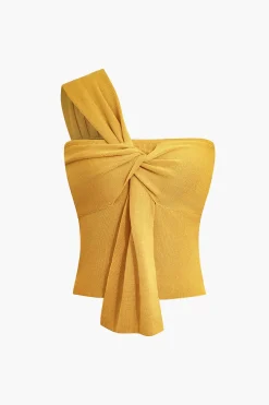 MICAS Knitwear|Knit Tops-Twist One Shoulder Knit Tank Top ORANGE YELLOW
