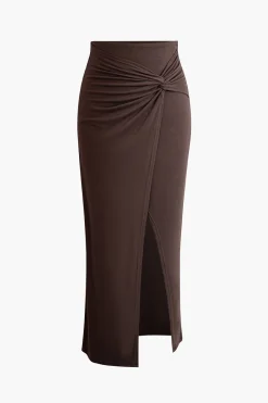 MICAS Skirts-Twist Split Maxi Skirt COFFEE