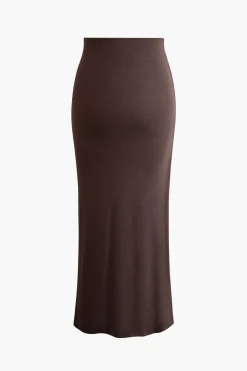 MICAS Skirts-Twist Split Maxi Skirt COFFEE