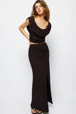 MICAS Skirts-Twist Split Maxi Skirt COFFEE